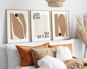 Boho Abstract Wall Art Prints, Boho Wall Decor, Set of 3 Prints, Scandi Art, Mid Century Prints, Black, Beige, Green, Mustard, Boho Wall Art