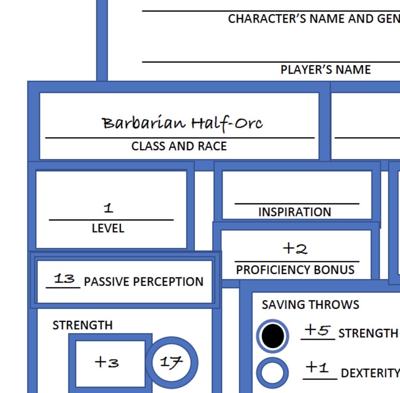 Filled DND Character Sheet Half-orc Barbarian - Etsy Australia