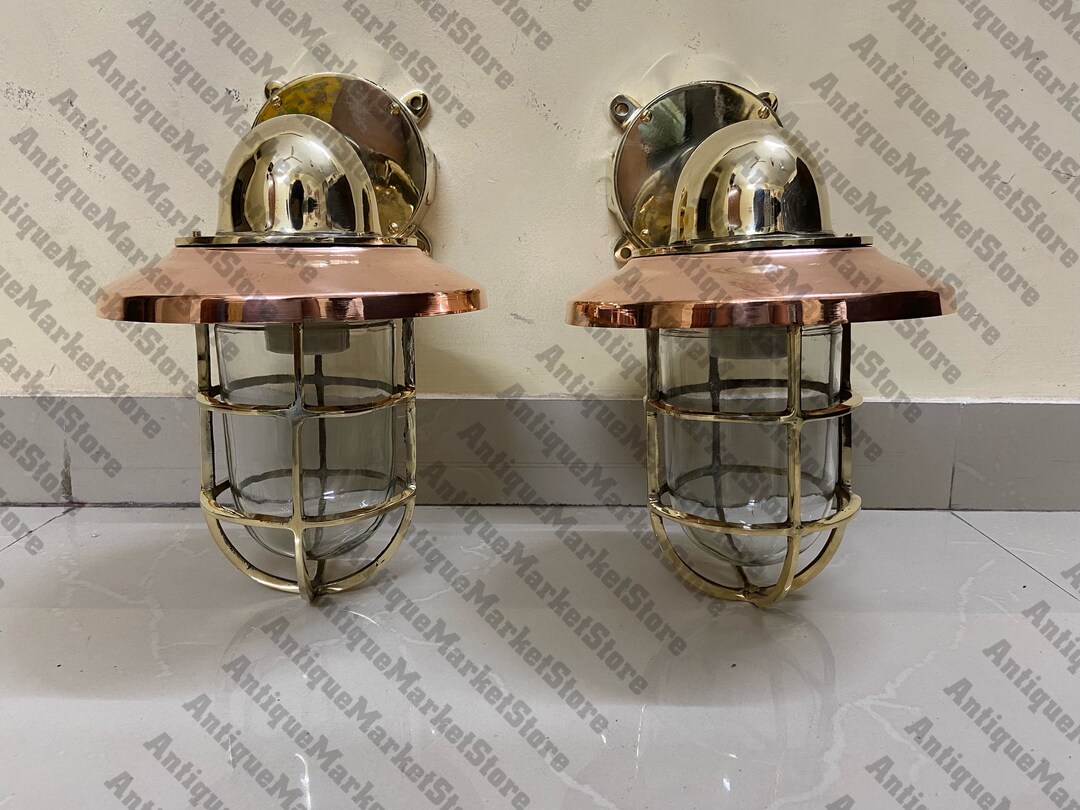 Large Nautical 90 Degree Passageway Dock Light W/copper Hood and
