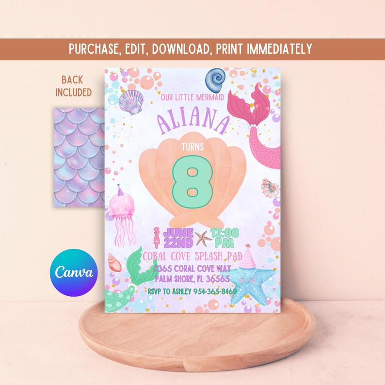 Editable Printable Mermaid Party Birthday Invite, Mermaid Party ...