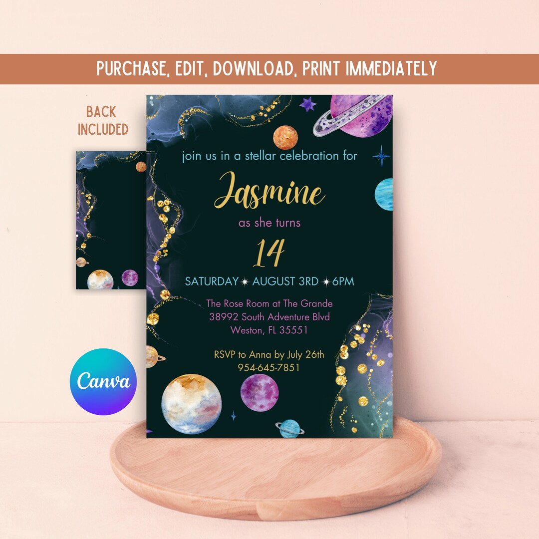 Editable Printable Space Party Birthday Invite, Outer Space Party ...