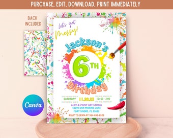 Editable Printable Art Party Birthday Invite, Paint Party Invitation, Artsy Painting Birthday Digital Invite Template Instant Download