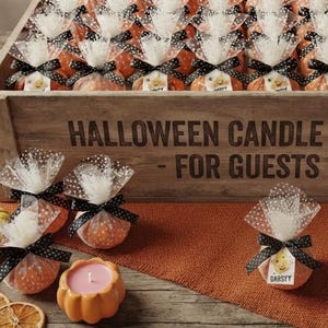 Pumpkin Halloween Candle Favors Bulk, Tulle Wrapped, Guest Gift