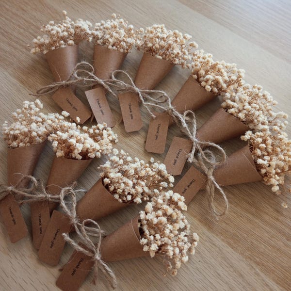 White Dried Flower Magnet Mini Bouquet Wedding Favors: Rustic, Boho, Baby Shower Bulk