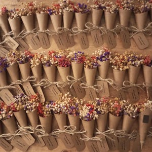 Dried Flower Magnet Favors: Rustic Mini Bouquet Color Options and Rainbow, Wedding Party Guest Bulk Gifts.