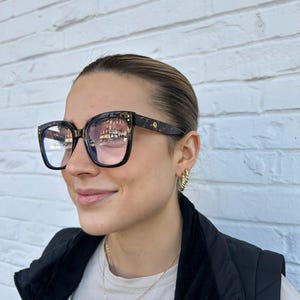 Handcrafted Oversize Clear Lens Eyeglasses Frame Blue Light Glasses for Women Computer Screen Fashion Reading Glasses by Jadorsh • R1