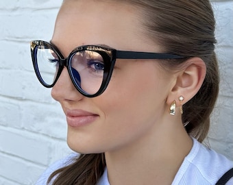Handcrafted Oversize Clear Lens Eyeglasses Classic Frame Blue Light Glasses Cat Eye Sunglasses Nerd Glasses by Jadorsh • O1