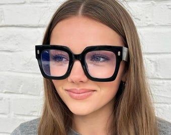 Handcrafted Oversize Clear Lens Eyeglasses Classic Big Frame Blue Light Glasses Cat Eye Sunglasses Nerd Glasses by Jadorsh •B1