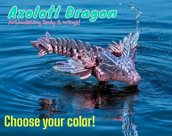 3D Ruchomy Smok Aksolotl - Fidget ADHD i Ulga w Lęku - Figurka Flexi Dragon
