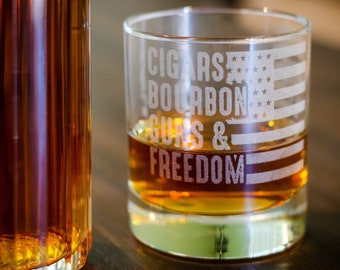 Personalized American Flag Bourbon Glass: Laser Engraved Whiskey Glass