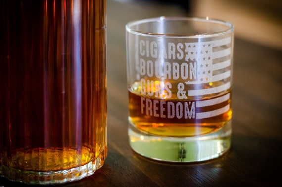 Personalized American Flag Bourbon Glass: Laser Engraved Whiskey Glass