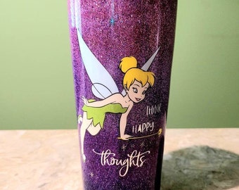 Stainless Steel Glitter Tumbler or Mug with Tinkerbell