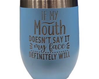 Bicchiere in acciaio inossidabile inciso: citazione con faccina buffa, monogramma personalizzato