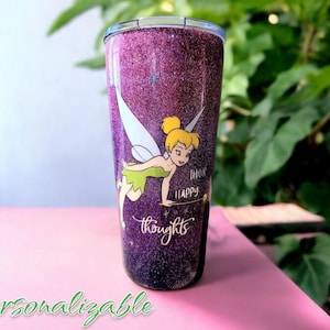 Stainless Steel Glitter Tumbler or Mug with Tinkerbell