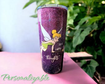 Stainless Steel Glitter Tumbler or Mug with Tinkerbell