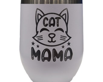 Cat Mama, tasse gravée, tasse de gobelet personnalisée, gobelet raide en acier inoxydable, gobelet monogramme, vin