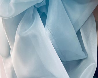 Babe Blue Poly Satin Organza Fabric: Elegant Italian Dressmaking, 60" Wide