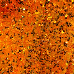 Orange Iridescent Sequins Stretch Velvet Fabric: 60&quot; Wide