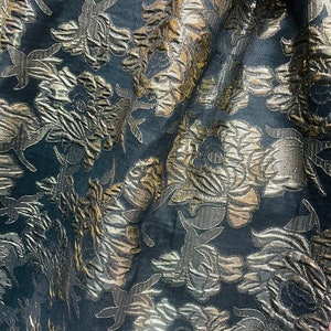 Black with gold flower mikado  jacquard brocade designer fabrics made in Italy