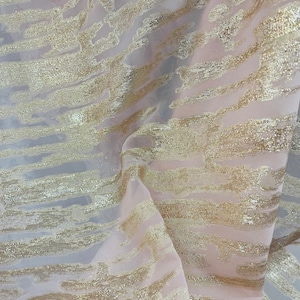 Gold Metallic Burnout Chiffon Fabric: Pink Stripe, 57&quot; Wide