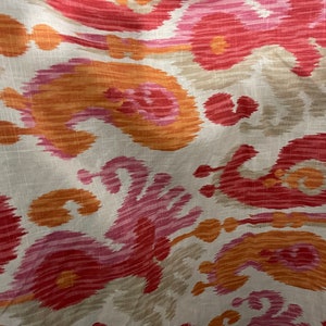 Printed Linen Fabric: Ivory, Rust, Hot Pink Ikat, Made in Italy