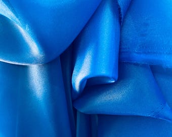 Royal Blue Poly Satin Organza Fabric: Elegant Italian Dressmaking, 60" Wide