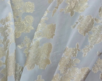 Gold metallic burnout silver chiffon designer fabric great for dress jacket pants and much more made in Germany