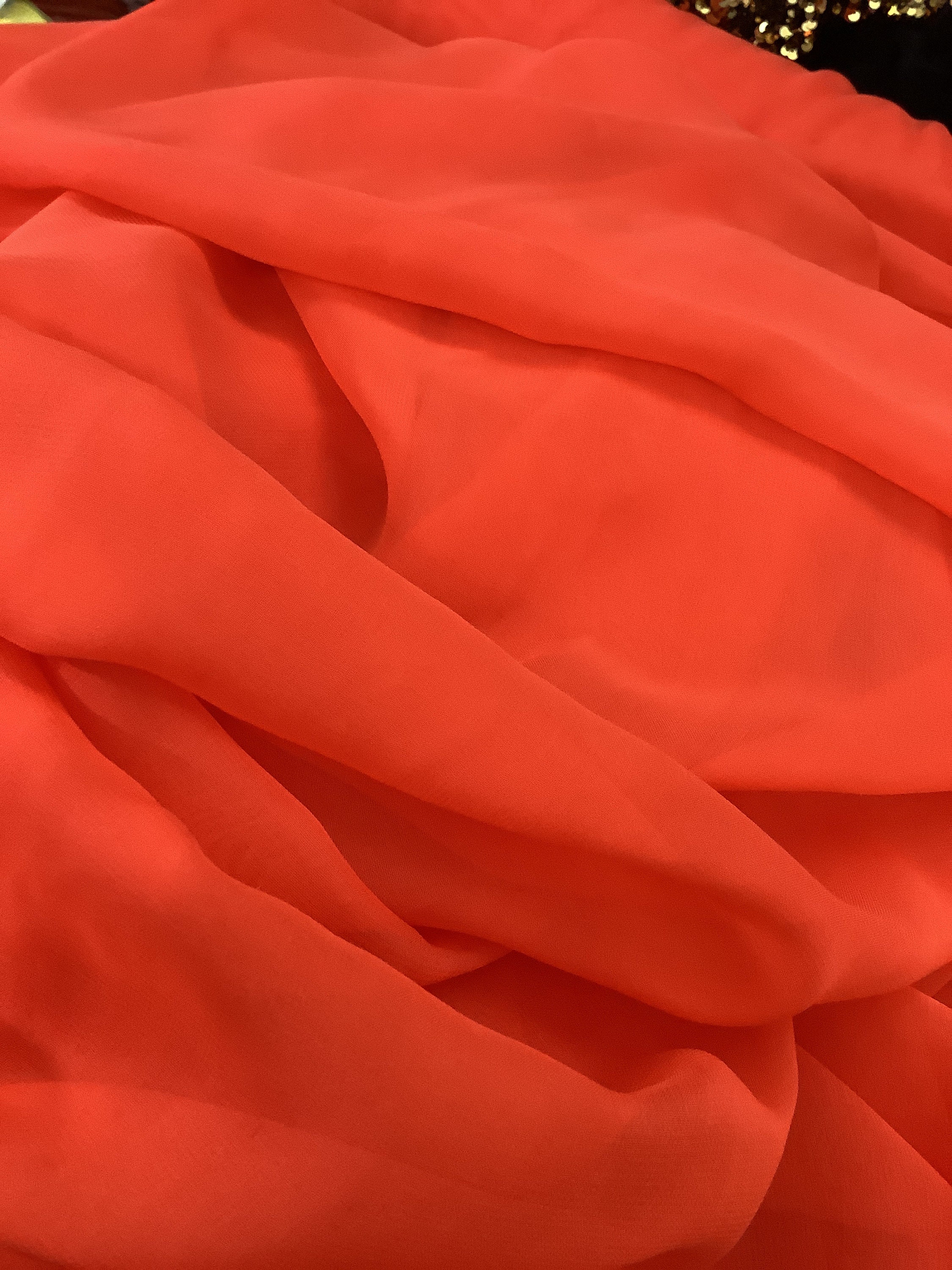 Orange Silk Chiffon Fabric: Dress, Skirt, Caftan - Made in France