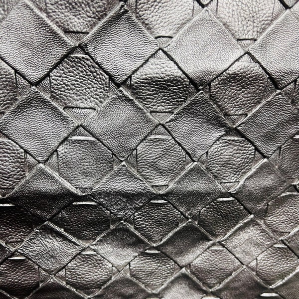 Metallic gray designer lather vinyl basket weaves PVC great for dress jacket shoes bags and much more use made in Italy