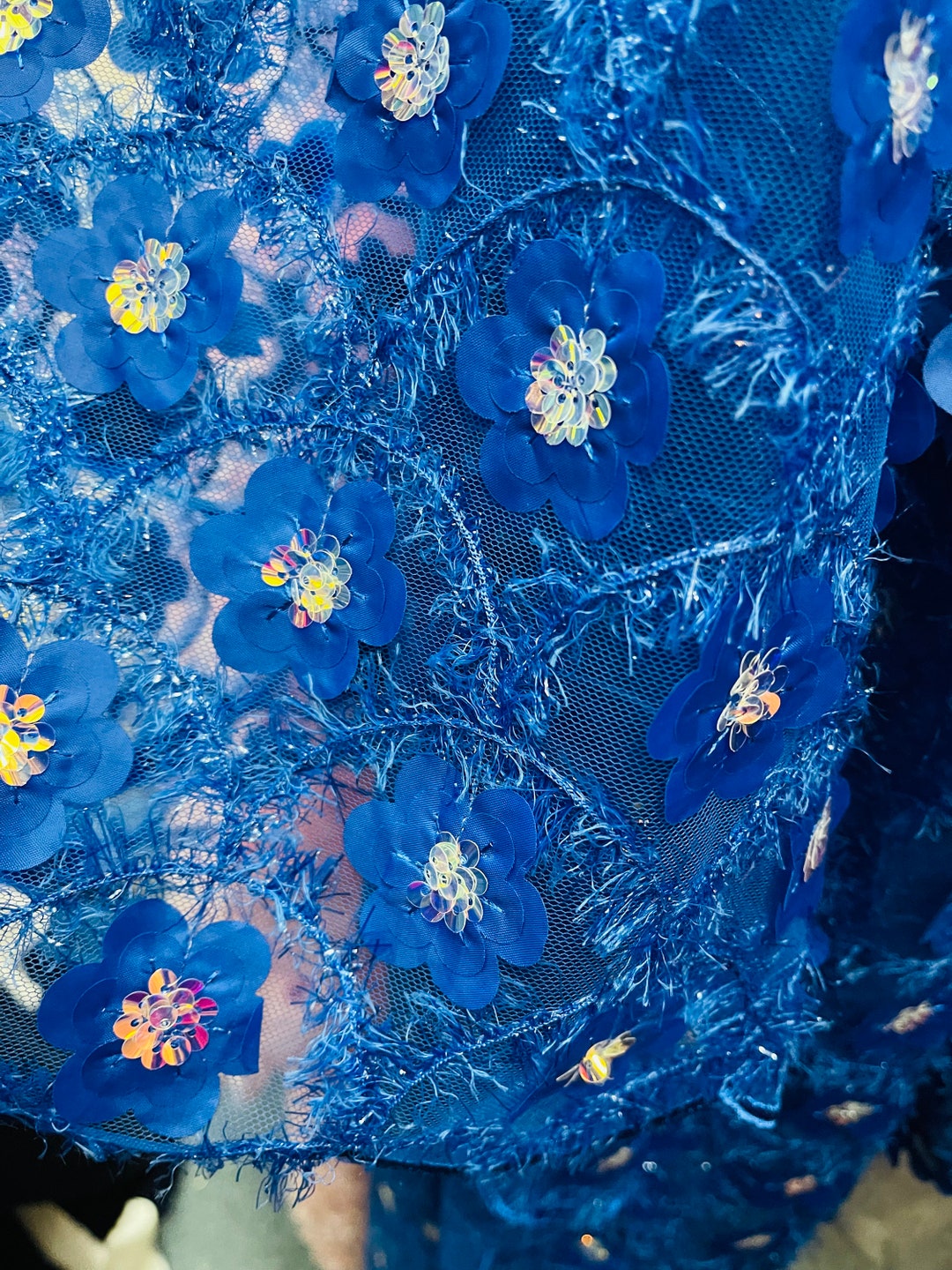 Designer 3D Royal Blue Flower Lace Made in Italy Great Fabrics for Prom