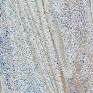 Off White velvet with iridescent sequins 4way stretch velvet made in Spain