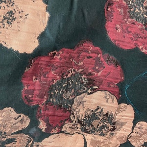 Italian Organza Jacquard Brocade Fabric: Black, Wine & Peach Floral