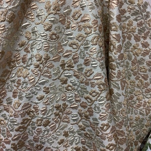 Ivory & Gold Floral Jacquard Brocade Fabric - Italian Mikado Designer Fabric