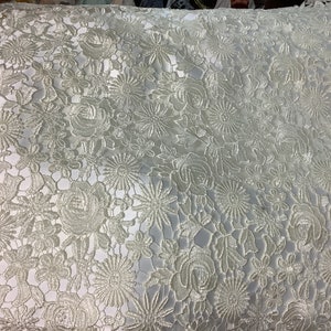French Designer Cotton Lace: Ivory Floral Fabric, 55&quot; Wide