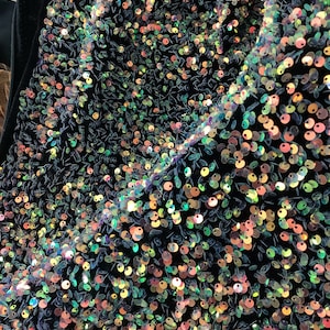 Black velvet with Iridescent Christmas sequins 4way stretch made in Spain