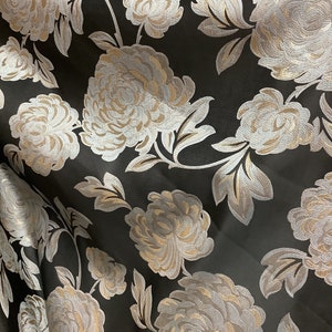 Black silver gold  mikado Japanese style jacquard brocade great for dress jacket and much more design in Italy