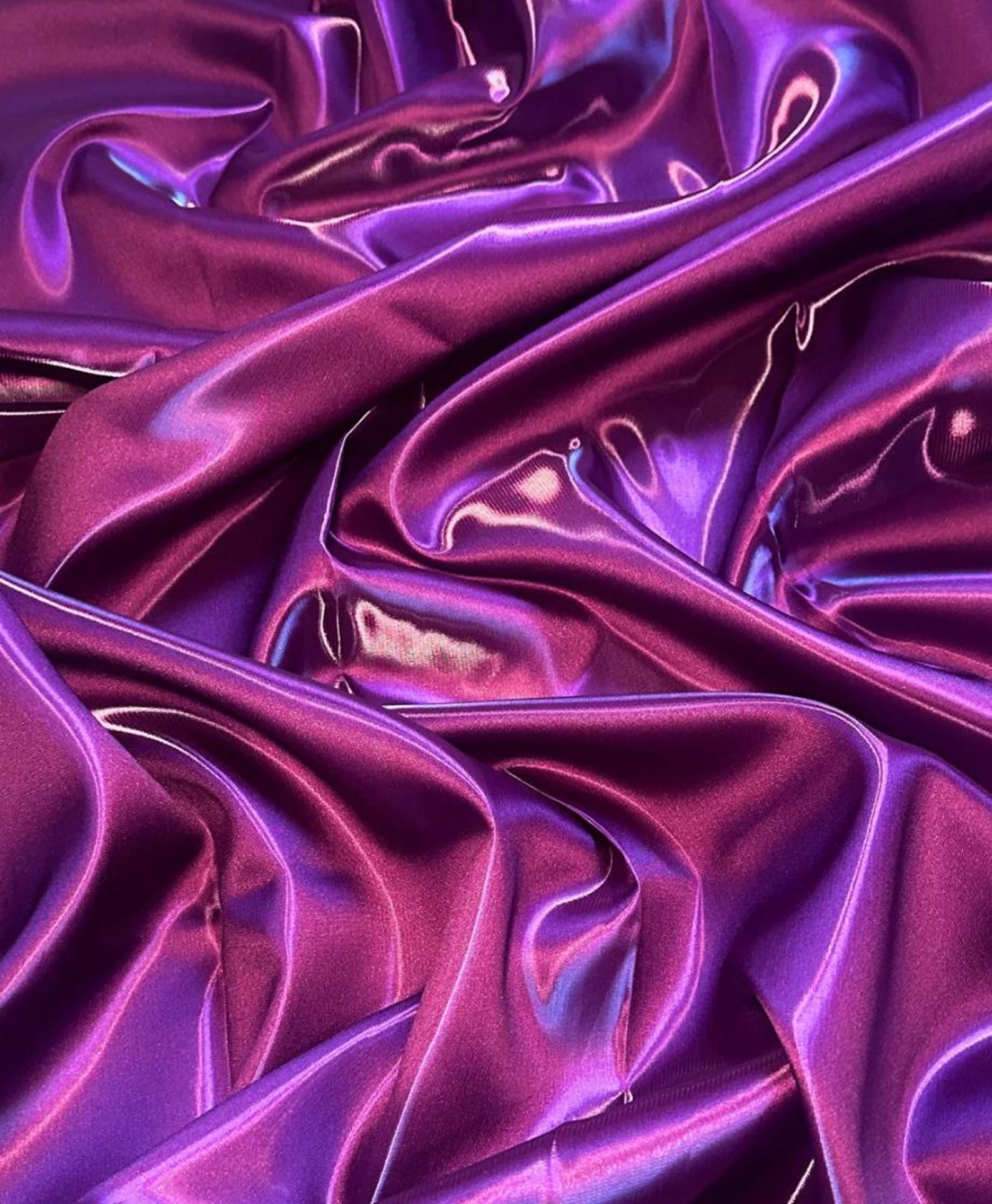 Magenta Liquid Italian Bridal Satin Fabric Designer Material for Dress ...