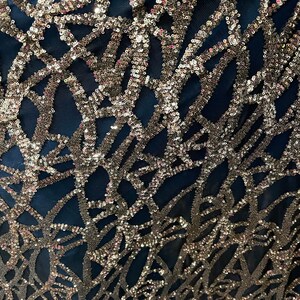 Black and gold sequins lace 4 way stretch spandex for prom dresses wedding