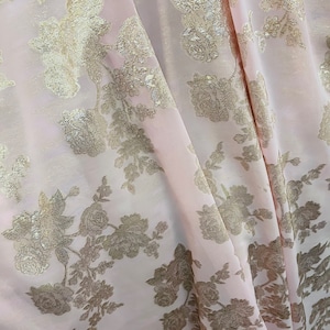 Gold Metallic Burnout Chiffon Fabric: Pink Floral Dress Fabric