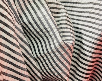 Vintage Multicolored Striped Seersucker Cotton Fabric by the Half