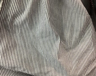 Navy Blue Striped Seersucker Fabric: Poly Cotton Blend, Made in Italy