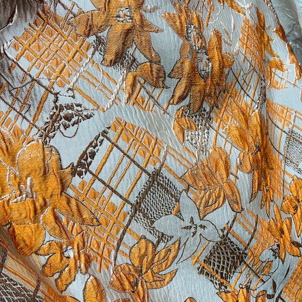 Orange with gold mikado zibeline brocade great for dress skirt suit and much more  made in Spain