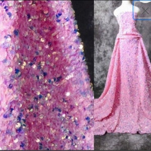 Pink velvet stretch with Iridescent pink sequins great fabrics for dress pants skirt jacket made in Spain