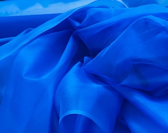 Royal Blue Silk Organza Fabric: Italian Mulberry Style, 45 Inch