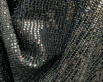 Black Sequins Stretch Fabric: Lame Metallic, Made in Spain