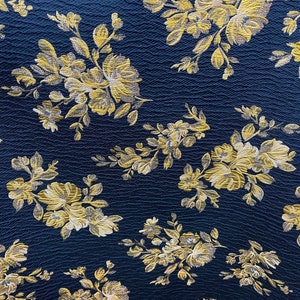 Silk Heavy Brocade Jacquard Fabric Dark Navy Blue & Gold BRO93[4] by The  Yard