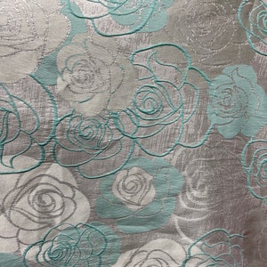 Designer Aqua with silver mikado jacquard brocade design in Italy