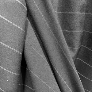 Black and White Wool Gabardine Fabric: Striped Italian Suiting