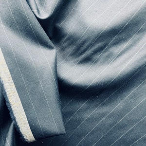 Designer Navy Wool Suiting Fabric: Super 120 Stripe, Made in Italy