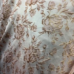 Ivory Mikado Jacquard Brocade Fabric: Rose Gold Floral, Made in Italy